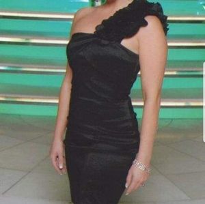 One shoulder party dress shimmer black Wmn 0